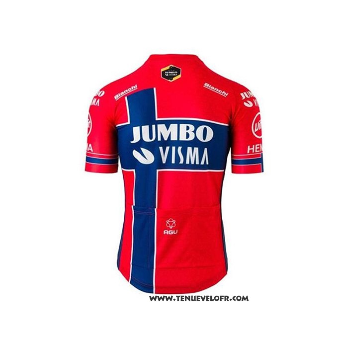 2020 Maillot Ciclismo Jumbo Visma Rouge Bleu Manches Courtes et Cuissard